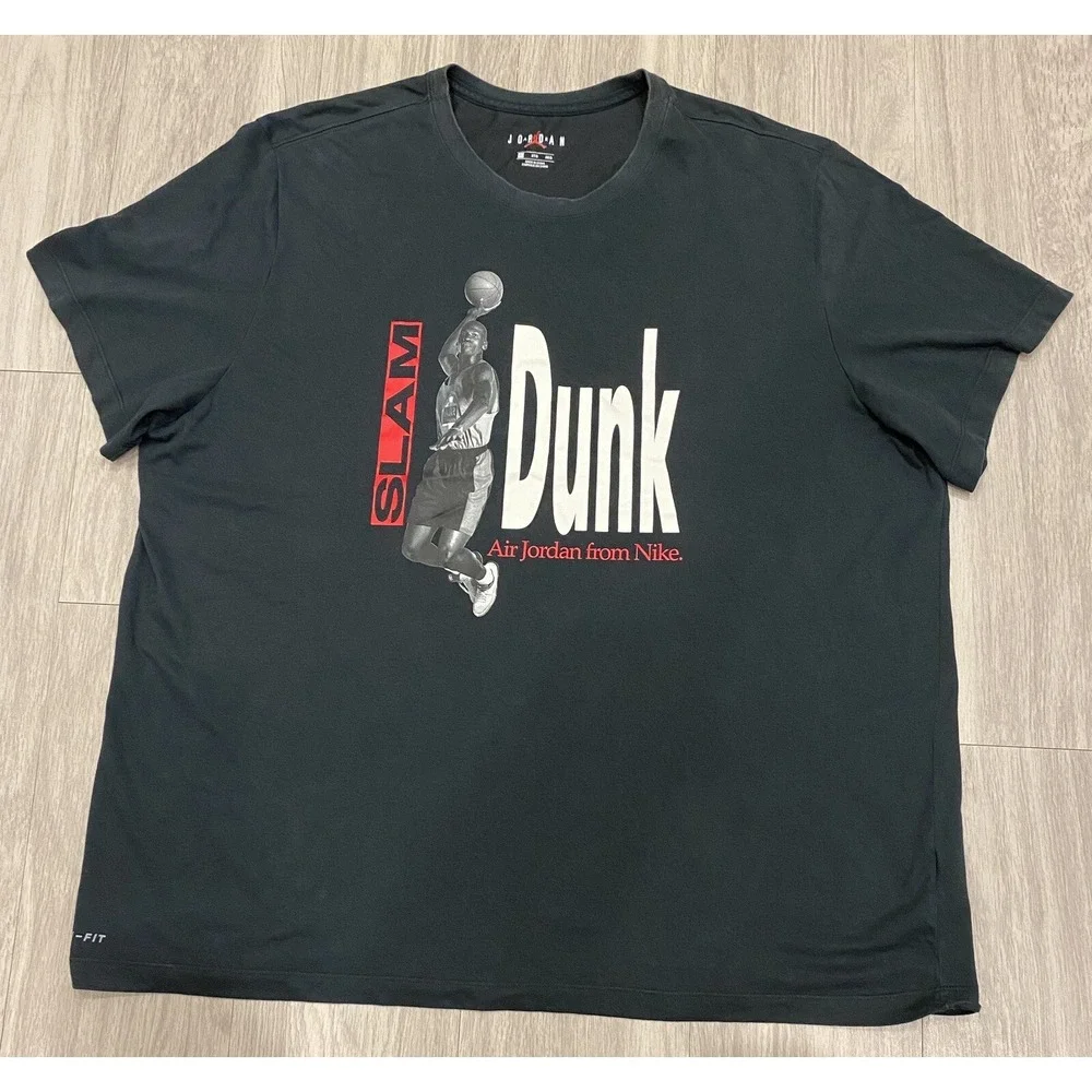 Air Jordan Slam Dunk Nike Michael Retro Graphic‎ Black Crew Neck T shirt Tee 3XL
